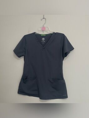 healing hands Navy V-Neck Short Sleeve Scrub Top~ Size Small ~ Medical Staff